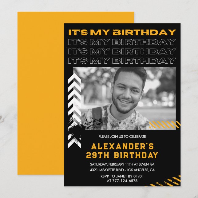 29th birthday invitations Men Photo Spray paint (Front/Back)