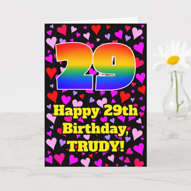 29th Birthday: Loving Hearts Pattern, Rainbow # 29 Card (Small Plant)