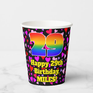 29th Birthday: Loving Hearts Pattern, Rainbow 29 Paper Cups