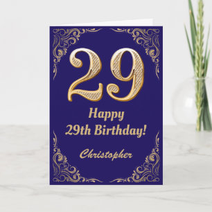 29th Birthday Navy Blue and Gold Glitter Frame Card