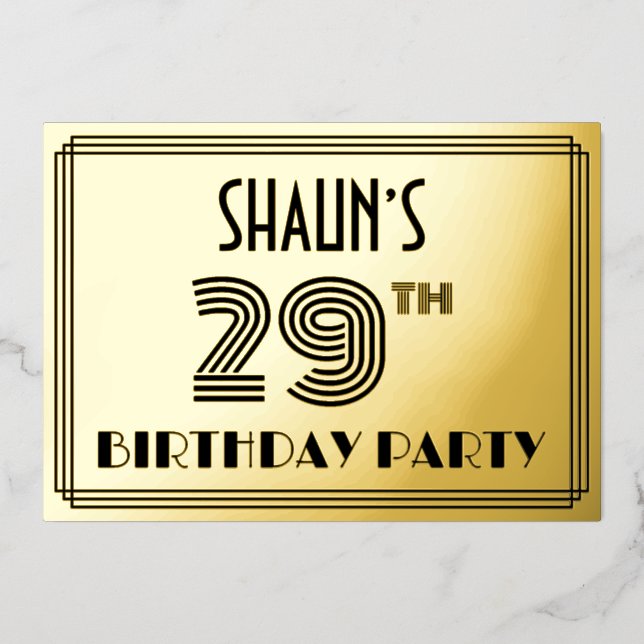 29th Birthday Party — Art Deco Style “29” & Name (Front)