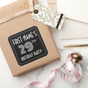 29th Birthday Party: Art Deco Style & Custom Name Square Sticker