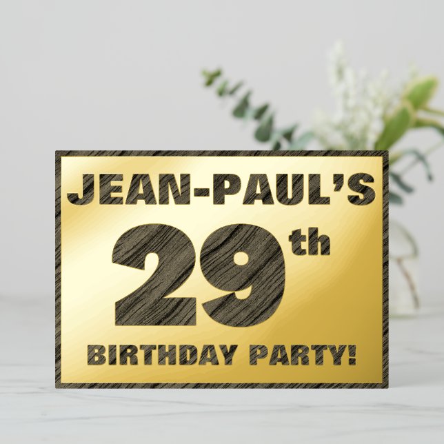 29th Birthday Party — Bold, Faux Wood Grain Text (Standing Front)