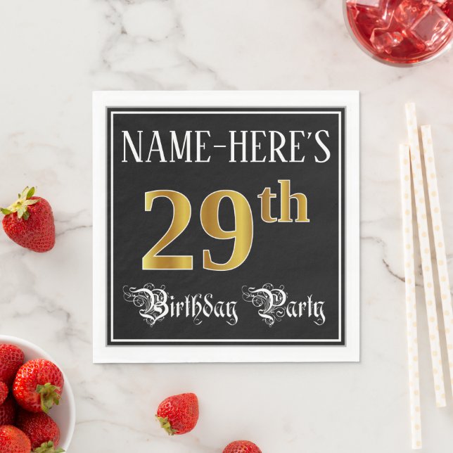 29th Birthday Party — Fancy Script, Faux Gold Look Napkin (Insitu)