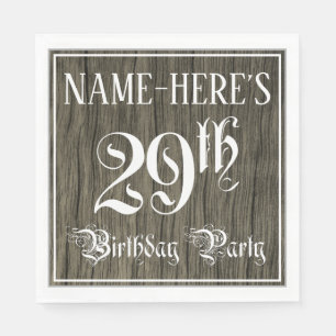 29th Birthday Party — Fancy Script, Faux Wood Look Napkin