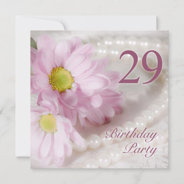 29th Birthday party invitation with daisies (Front)