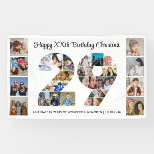 29th Birthday Party Number 29 Photo Collage Banner