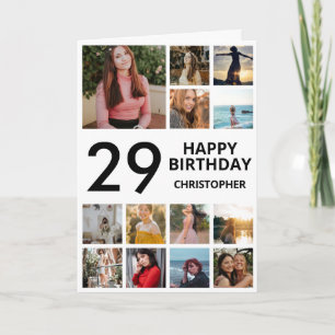29th Birthday Photo Collage 13 Photos Black White Card