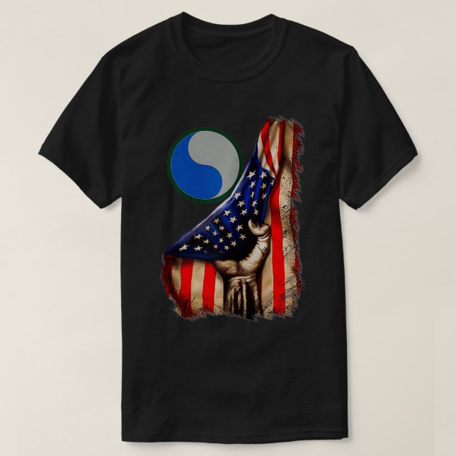 29th Infantry Division American Flag Zip  T-Shirt (Design Front)