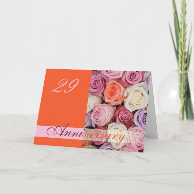 29th Wedding Anniversary Card pastel roses (Front)