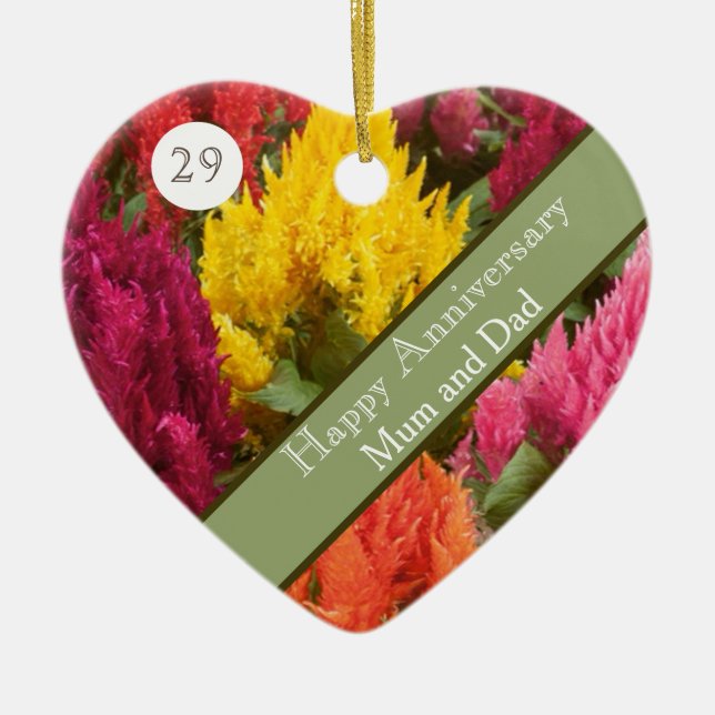 29th Wedding Anniversary Celosia  Ceramic Tree Decoration (Front)