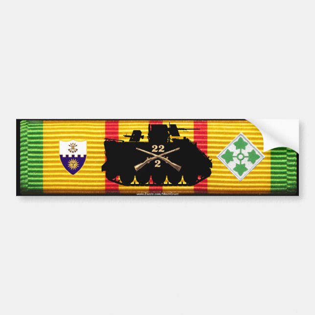 2/22nd Inf, 4th Inf Div Track & Insignia VSM Bumper Sticker (Front)