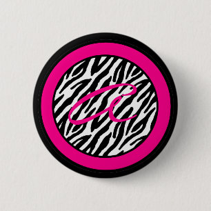 2.25" Button Monogram Hot Pink Zebra Animal Print