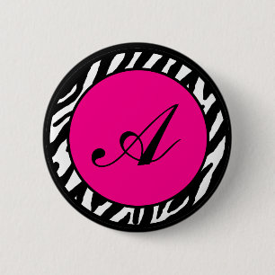 2.25" Button Monogram Hot Pink Zebra Animal Print