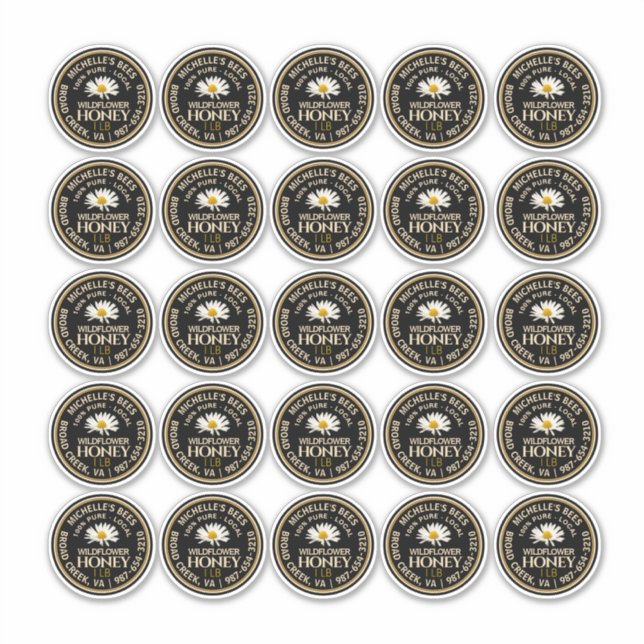 2.25" Honey Mason Jar Lid Label Waterproof Daisy (Front)