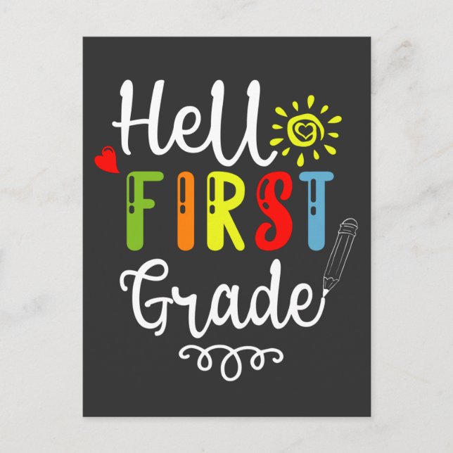 2/2- Hello First Grade Shirt, First Grade Students Postcard (Front)
