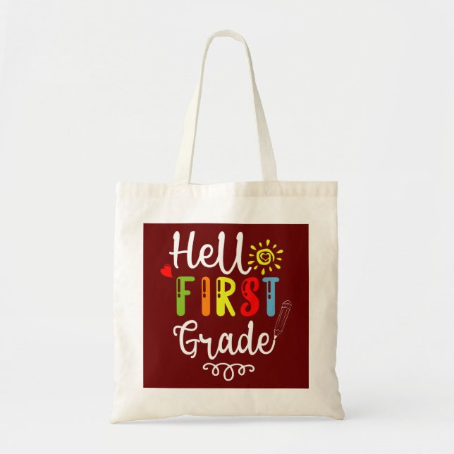 2/2- Hello First Grade Shirt, First Grade Students Tote Bag (Front)