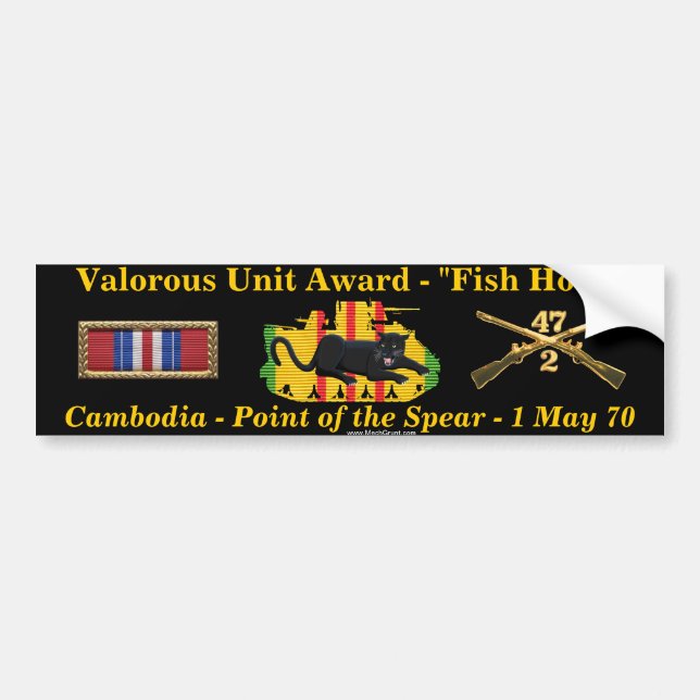 2/47th Valorous Unit - Cambodia "Fish Hook" Bumper Sticker (Front)