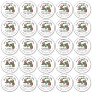 2.5" Strawberry Jam Jar Label and Mason Lid Label