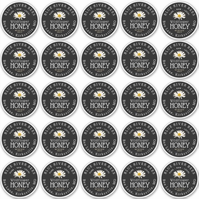 2.5" White Daisy Mason Jar Black Waterproof Label (Front)