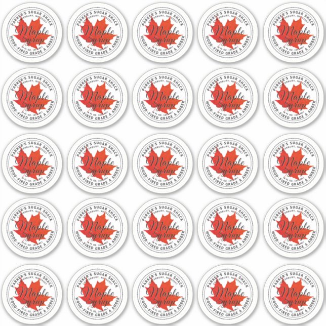 2.5" Wood-fired Maple Syrup Label Red Maple Leaf (Front)