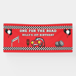 2.5' X 6' BLACK RED RACE CAR BOYS 1ST BIRTHDAY  BANNER