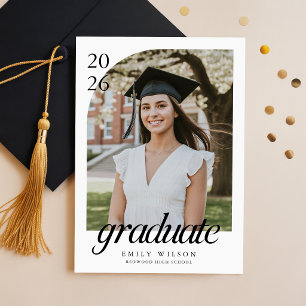 2 Arch Photo Graduation Modern Black and White Announcement