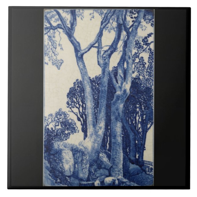 2 Ash Trees, Cornwall  Cobalt Blue Ceramic Art Ti Tile (Front)