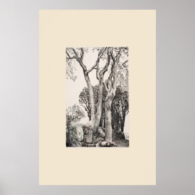 2 Ash Trees Cornwall Eleanor Hughes Restrike Poster (Front)