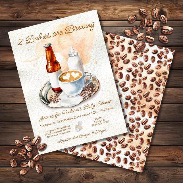 2 Babies brewing coffee beer baby bottle shower Invitation (Creator Uploaded)