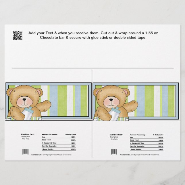 2 Baby Bear Shower Candy Bar Wrappers Party Favour (Front)