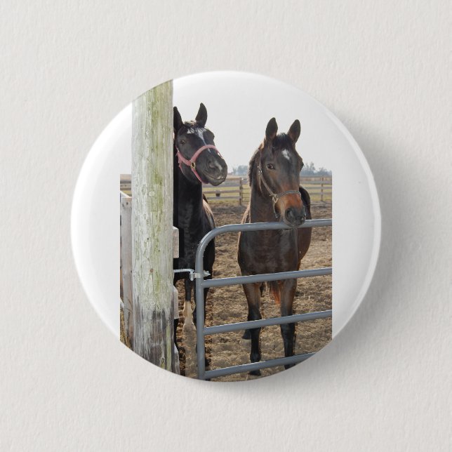 2 Barn Horses 6 Cm Round Badge (Front)