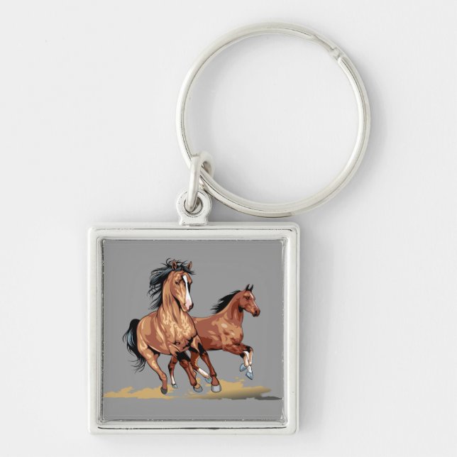 2 Beautiful Horses Running Key Chain (Front)