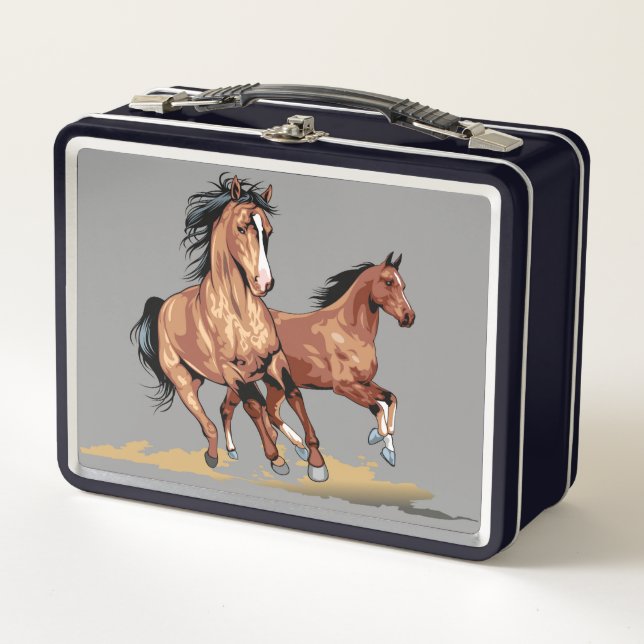 2 Beautiful Horses Running Metal Lunch Box (Front)