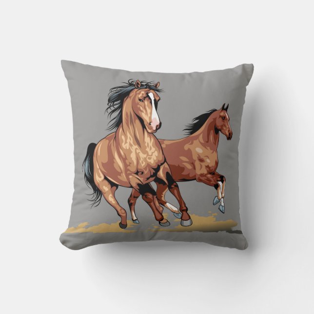 2 Beautiful Running Horses Sketch Throw Pillow (Front)
