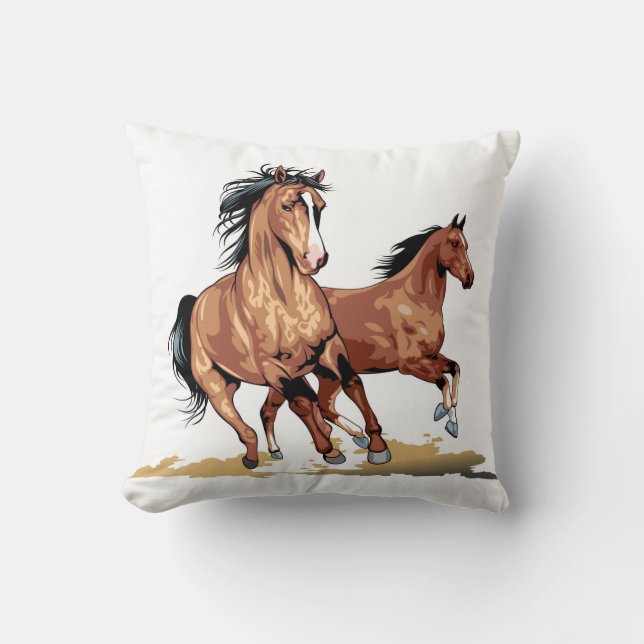 2 Beautiful Running Horses Sketch Throw Pillow (Front)