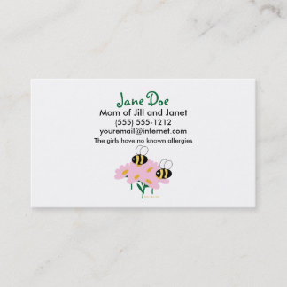2 Bees & Pink Flowers Centred Calling Card