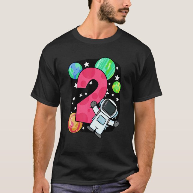 2 Birthday Boy 2 Years Astronaut Rocket Space T-Shirt (Front)