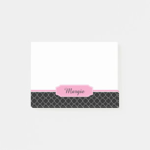 #2 Black and Pink Quatrefoil Pattern Monogram Post-it Notes