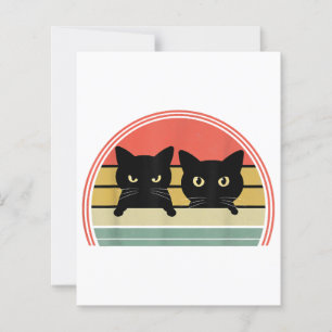 2 Black Cats Peeking Vintage Retro Cat Animal Love