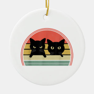 2 Black Cats Peeking Vintage Retro Cat Animal Love Ceramic Tree Decoration