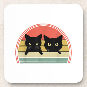2 Black Cats Peeking Vintage Retro Cat Animal Love Coaster