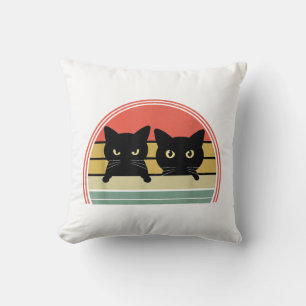 2 Black Cats Peeking Vintage Retro Cat Animal Love Cushion