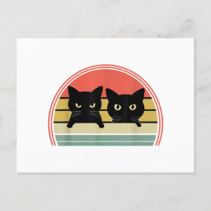 2 Black Cats Peeking Vintage Retro Cat Animal Love Holiday Postcard