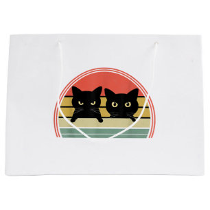 2 Black Cats Peeking Vintage Retro Cat Animal Love Large Gift Bag