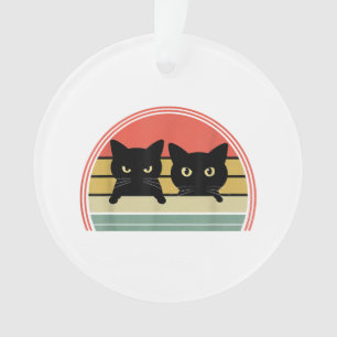 2 Black Cats Peeking Vintage Retro Cat Animal Love Ornament