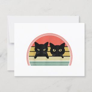 2 Black Cats Peeking Vintage Retro Cat Animal Love Postcard