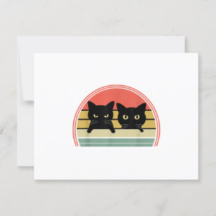 2 Black Cats Peeking Vintage Retro Cat Animal Love RSVP Card
