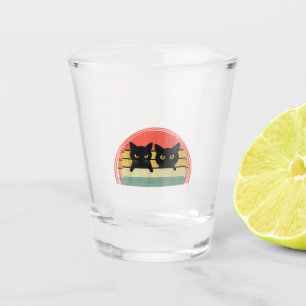 2 Black Cats Peeking Vintage Retro Cat Animal Love Shot Glass