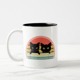 2 Black Cats Peeking Vintage Retro Cat Animal Love Two-Tone Coffee Mug